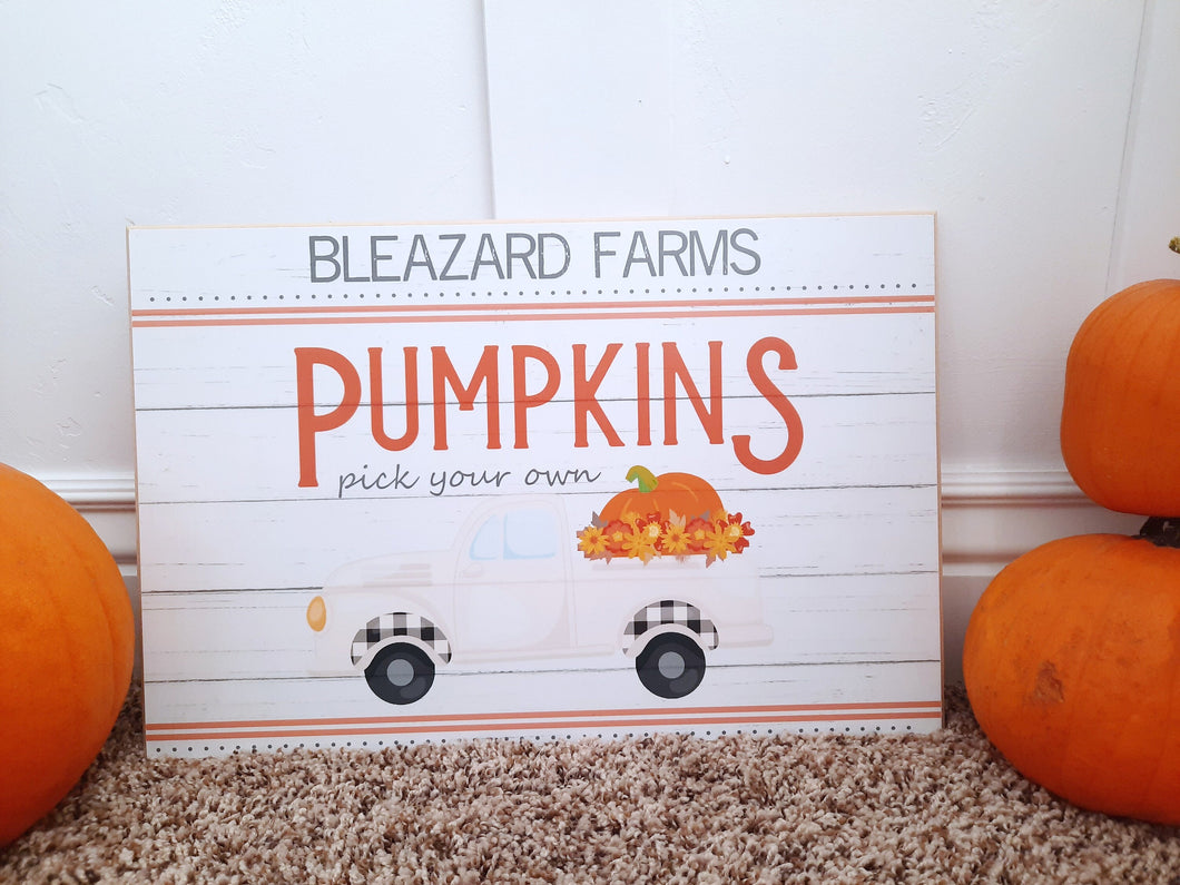 Pumpkin Patch Farm Truck Rustic Fall Sign, Personalized Thanksgiving Decor, Fall Autumn Farmhouse Sign, Vintage Pumpkin Truck, 12x18 Sign