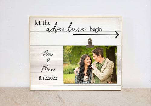 Let the Adventure Begin, Personalized Photo Frame Gift for Couple, Engagement Gift, Wedding Gift Bridal Shower Gift for Bride and Groom