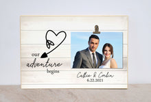 Load image into Gallery viewer, Our Adventure Begins, Personalized Wedding Picture Frame, Gift for Bride and Groom, Wedding Gift, Custom Engagement Gift, Anniversary Gift
