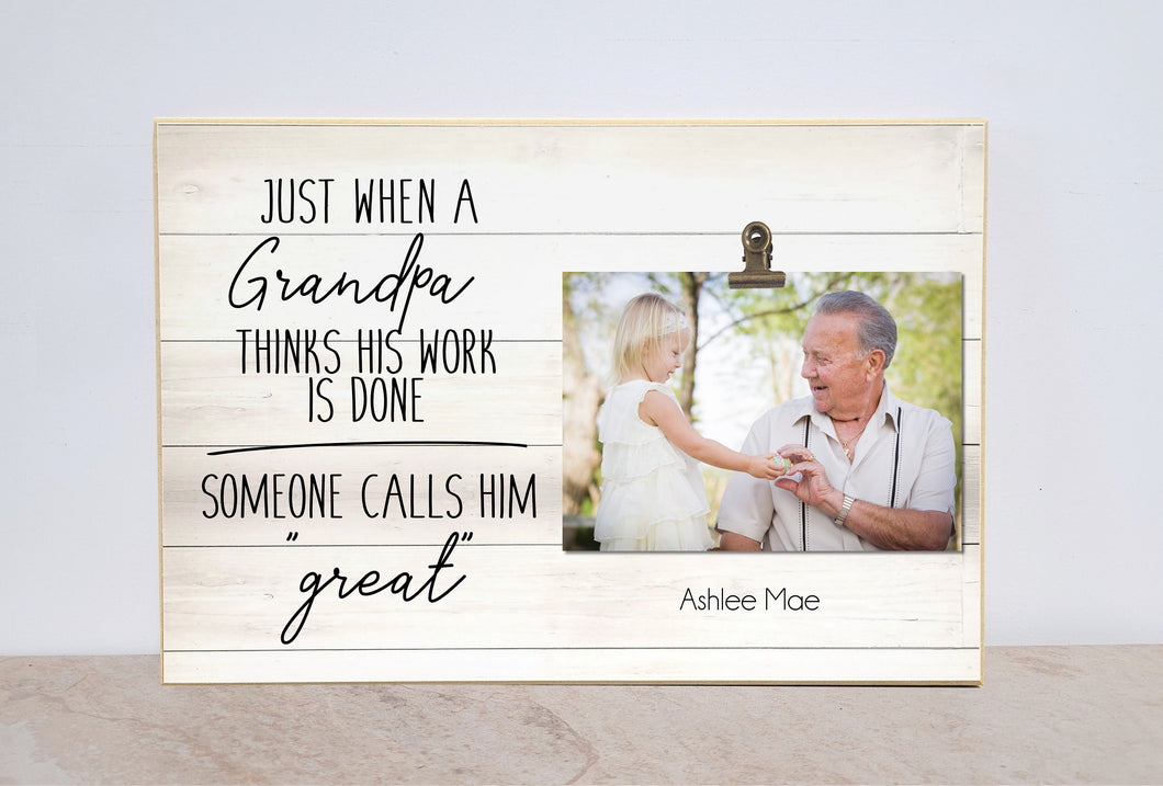 Grandparents Day Gift for Great Grandpa, Custom Pregnancy Announcement for Great Grandpa Gift, Great Grandpa Picture Frame (Work is Done)