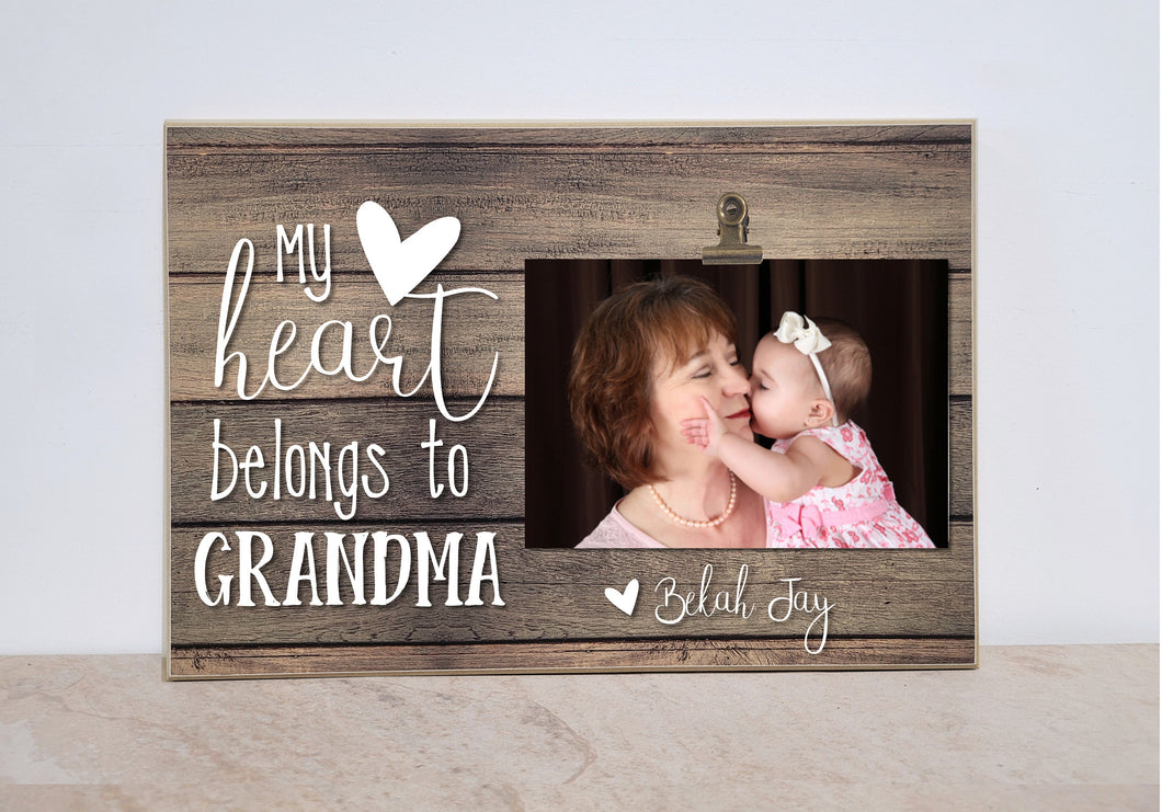 Personalized Picture Frame, My Heart Belongs to Grandma, Grandparents Day Gift, Christmas Gift for Nana, Grammie, Gigi, Mimi