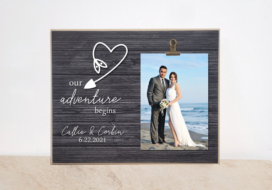 Our Adventure Begins, Personalized Wedding Picture Frame, Gift for Bride and Groom, Wedding Gift, Custom Engagement Gift, Anniversary Gift