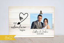 Load image into Gallery viewer, Our Adventure Begins, Personalized Wedding Picture Frame, Gift for Bride and Groom, Wedding Gift, Custom Engagement Gift, Anniversary Gift
