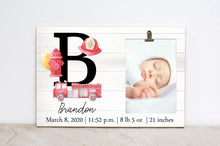 Load image into Gallery viewer, Monogram Firefighter Wall Art, Nursery Decor Fireman Sign, Baby Birth Stats Picture Frame, Kids Room Sign, Baby Shower Gift for New Baby
