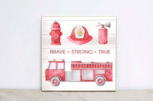 Nursery Firefighter Sign, Brave Strong True Sign, Fireman Decor, Baby's Bedroom, Nursery Wall Art, Firefighter First Birthday Party Decor