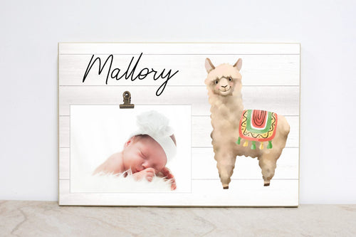 Alpaca Nursery Picture Frame, Personalized Llama Sign, Picture Frame for Baby Girls Room, Nursery Wall Decor, Baby Shower Gift Idea- L03