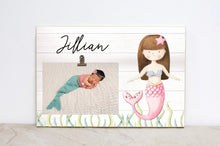 Load image into Gallery viewer, Mermaid Nursery Sign, Mermaid Photo Frame, Nursery Wall Art, Custom Picture Frame, Mermaid Wall Decor, Baby Shower Gift for Baby Girl,  M03
