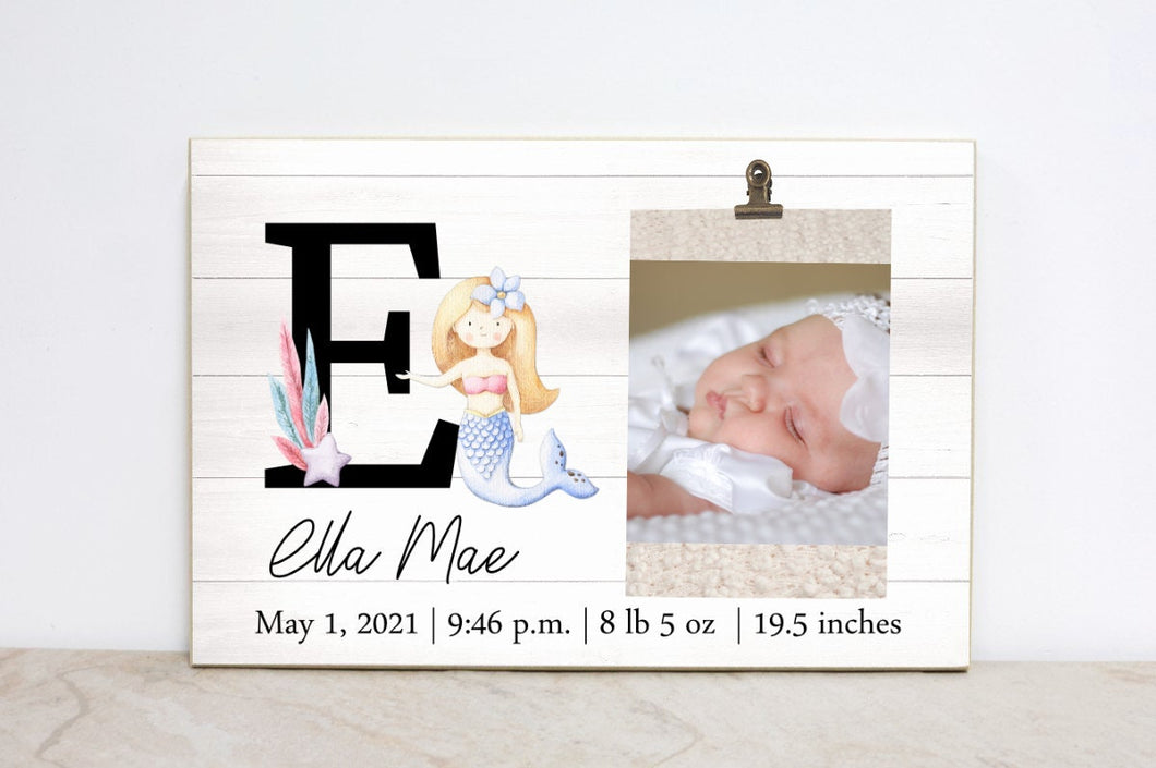 Mermaid Birth Stats Frame, Baby Announcement Sign, Nursery Sign, Mermaid Picture Frame for Baby Girl Room, Nursery Decor, Wall Art,  M06