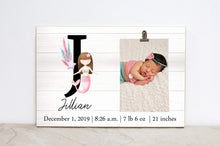 Load image into Gallery viewer, Mermaid Birth Stats Frame, Baby Announcement Sign, Nursery Sign, Mermaid Picture Frame for Baby Girl Room, Nursery Decor, Wall Art,  M06
