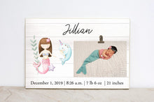 Load image into Gallery viewer, Mermaid Baby Birth Stats Frame, Baby Announcement Sign, Nursery Sign, Mermaid Picture Frame, Baby Girl Room, Nursery Decor, Wall Art,  M07
