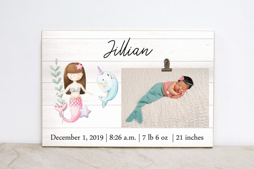 Mermaid Baby Birth Stats Frame, Baby Announcement Sign, Nursery Sign, Mermaid Picture Frame, Baby Girl Room, Nursery Decor, Wall Art,  M07