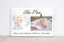 Load image into Gallery viewer, Mermaid Baby Birth Stats Frame, Baby Announcement Sign, Nursery Sign, Mermaid Picture Frame, Baby Girl Room, Nursery Decor, Wall Art,  M07
