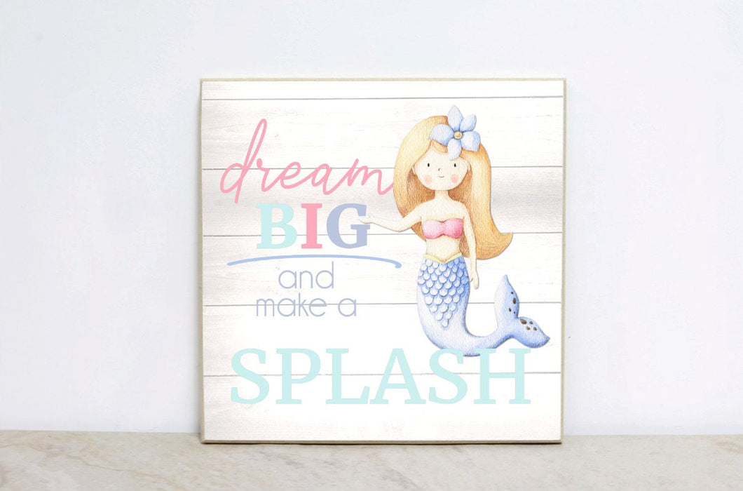 Dream Big Mermaid Nursery Sign, Mermaid Birthay Party Decor, Baby Girl Bedroom, Personalized Nursery Wall Art, Motivational Sign,  MS01