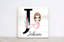 Load image into Gallery viewer, Monogram Mermaid Nursery Sign, Personalized Mermaid Decor, Baby Girl Bedroom, Personalized Nursery Wall Art, Baby Shower Gift  MS06

