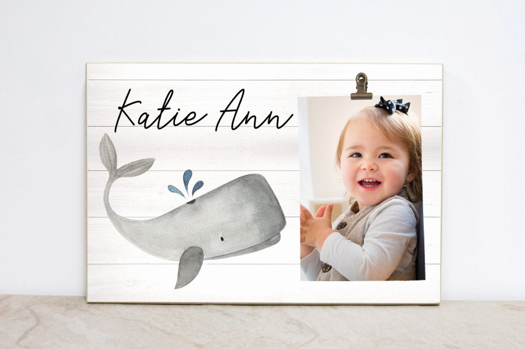 Whale Sign for Nautical Nursery, Personalized Picture Frame, Ocean Baby Announcement, Under the Sea Sign, Baby's Room, Nursery Decor  OC05