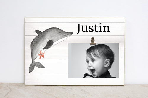 Dolphin Sign for Nautical Nursery, Personalized Picture Frame, Ocean Baby Announcement, Under the Sea Sign, Baby's Room, Nursery Decor  OC05