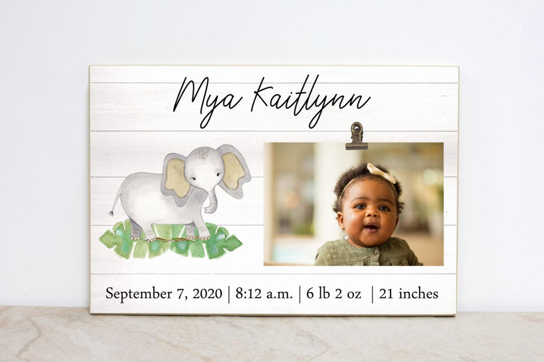 Baby Stats Sign,  Baby Announcement Frame,  Jungle Safari Nursery Decor, Elephant Picture Frame, Personalized Frame for Safari Nursery, S06