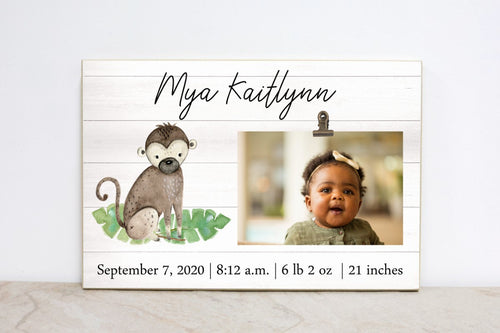 Jungle Safari Nursery Decor , Monkey Picture Frame, Personalized Frame for Safari Nursery, Baby Stats Sign, Baby Announcement Frame,  S06