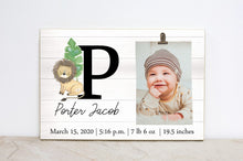 Load image into Gallery viewer, Baby Announcement Sign, Jungle Safari Decor, Kids Wall Art, Zebra Picture Frame, Monogram Sign for Safari Nursery, Birth Stats Sign,   S07
