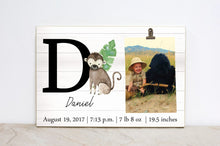 Load image into Gallery viewer, Monkey Picture Frame, Monogram Frame for Jungle Nursery, Baby Stats Sign, Baby Announcement Frame, Jungle Safari Decor, Kids Wall Art  S07
