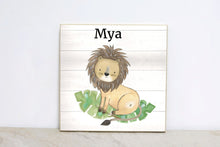 Load image into Gallery viewer, Safari Birthday Party Decor, Jungle Animal Sign With Name, Safari Wall Art, Kids Room Decor, Lion Sign, Personalized Nursery Sign, SS04
