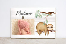 Load image into Gallery viewer, Sloth Birthday Party Decoration, Sloth Nursery Decor, Nursery Wall Decor, Sloth Picture Frame, Custom Photo Frame, Baby Shower Gift, SL04
