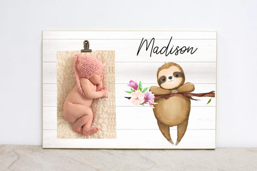 Sloth Baby Shower Gift, Sloth Birthday Party Decoration, Wall Decor for Sloth Nursery, Sloth Picture Frame, Custom Photo Frame, SL05