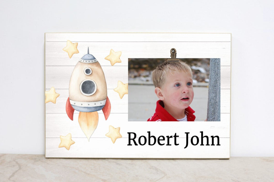 Rocketship Photo Frame for Space Nursery, Personalized Picture Frame, Space Nursery Sign, Space Birthday Party Decoration Photo Frame, SP03