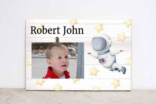 Space Nursery Sign, Watercolor Astronaut Photo Frame, Personalized Picture Frame, Decoration for Space Birthday Party, Photo Frame, SP05