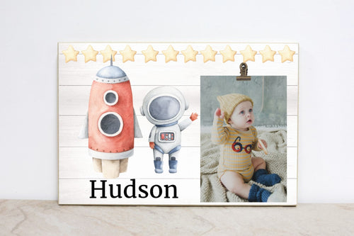 Personalized Picture Frame, Space Nursery Sign, Rocketship Sign, Astronaut Photo Frame, Space Birthday Party, Photo Frame, SP08
