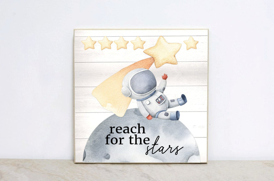 Space Wall Art, Reach for the Stars Motivational Nursery Sign, Baby Shower Gift, Space Nursery Decor, Baby Boy Bedroom,