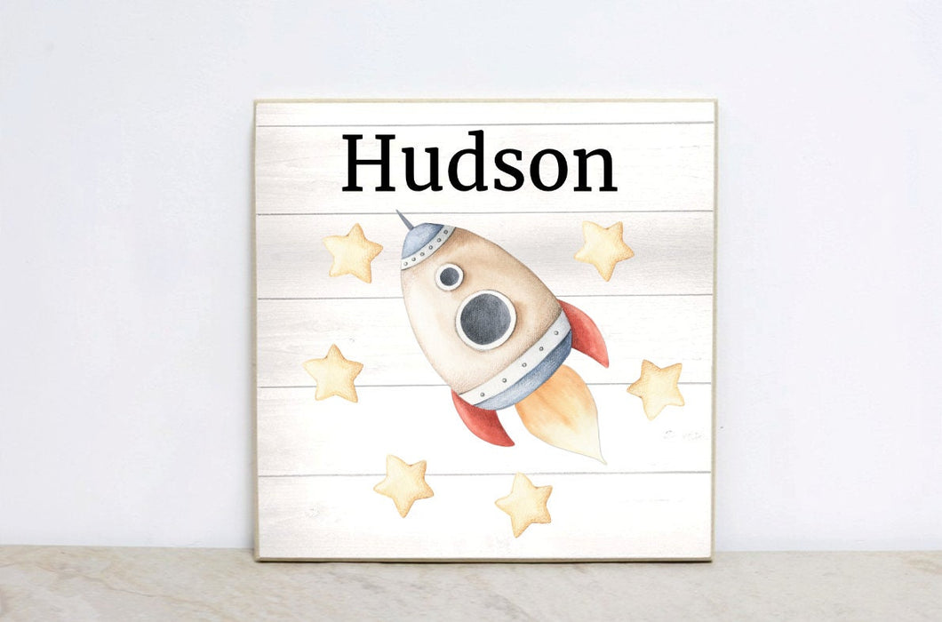 Rocket Ship Nursery Wall Art, Baby Shower Gift for Boy, Space Birthday Party Decor, Space Nursery Sign, Baby Boy Bedroom,  SPS03