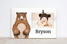 Load image into Gallery viewer, Animal Birthday Party Decoration, Woodland Animal Nursery Wall Art, Forest Nursery Sign, Woodland Picture Frame, Brown Bear Photo Frame, W02
