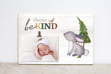 Load image into Gallery viewer, Woodland Animal Frame, Forest Animal Nursery Decor, Nursery Wall Art, BE KIND, Motivational Sign, Baby Shower Gift for Girl, Bunny Frame W01
