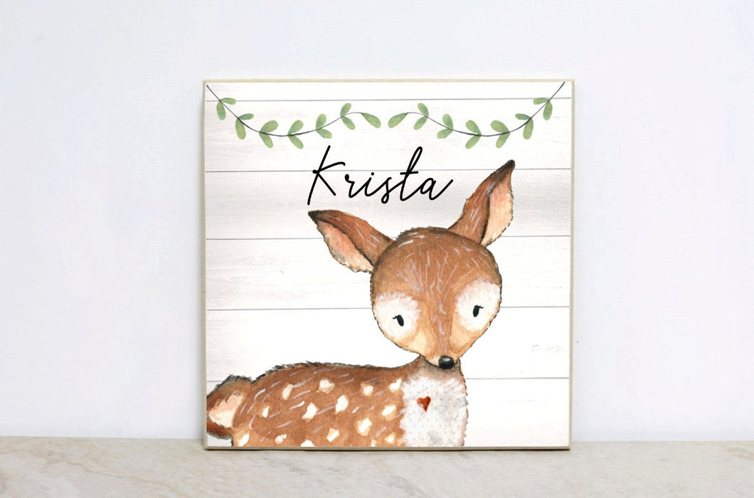 Personalized Woodland Sign for Nursery, Forest Nursery Wall Art, Baby Shower Gift, Woodland Nursery Decor, Little Deer Sign,  WS09