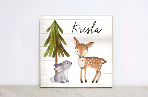 Personalized Woodland First Birthday Party Decoration, Forest Animal Birthday Sign, Deer and Bunny Sign, Woodland Animals 1st Birthday, WS03
