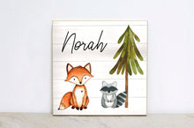 Load image into Gallery viewer, Forest Nursery Wall Art, Woodland Nursery Decor, Personalized Woodland Sign for Nursery, Baby Shower Gift for Baby, Little Fox Sign,  WS04
