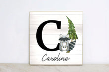 Load image into Gallery viewer, Personalized Woodland Sign, Monogram Kids Sign, Watercolor Forest Nursery Wall Art, Woodland Nursery Decor, Baby Shower Gift for Girl,  WS05
