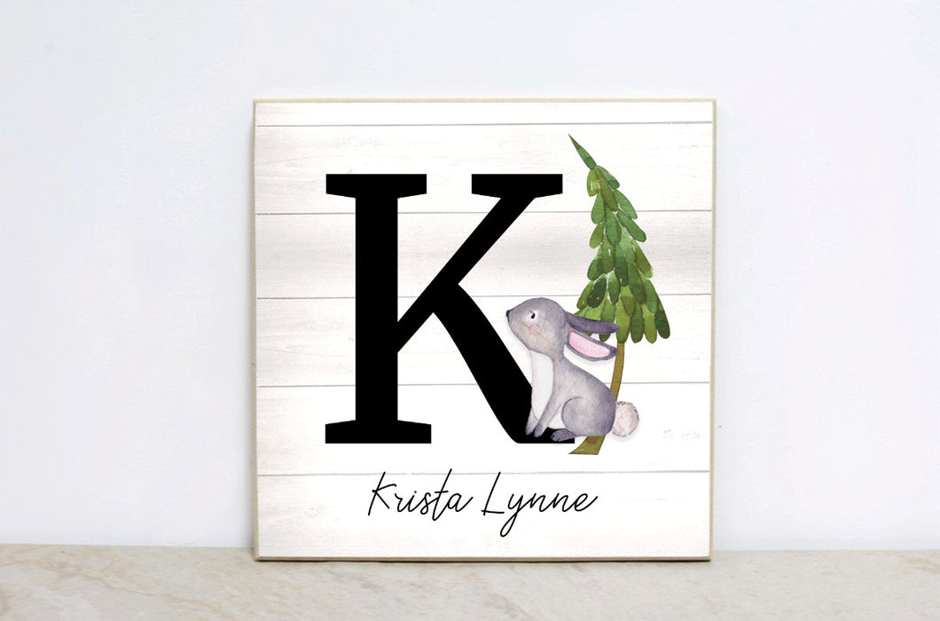 Woodland Nursery Decor, Personalized Woodland Sign, Monogram Kids Sign, Watercolor Forest Nursery Wall Art, Baby Shower Gift for Girl,  WS05