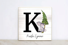 Load image into Gallery viewer, Monogram Woodland Kids Sign, Watercolor Forest Nursery Wall Art, Woodland Nursery Decor, Baby Shower Gift for Boy, Personalized Sign  WS05
