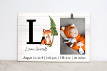 Load image into Gallery viewer, Woodland Wall Art, Baby Shower Gift for New Baby, Forest Nursery Decor, Picture Frame, Baby Birth Stats Sign, Personalized Photo Frame, W05
