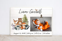 Load image into Gallery viewer, Woodland Wall Art, Forest Nursery Decor, Baby Birth Stats Sign, Woodland Nursery Decor, Personalized Photo Frame, Baby Picture Frame,  W06
