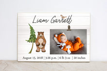 Load image into Gallery viewer, Baby Birth Stats Sign, Woodland Nursery Decor, Personalized Photo Frame, Woodland Wall Art, Forest Nursery Decor, Baby Picture Frame,  W06
