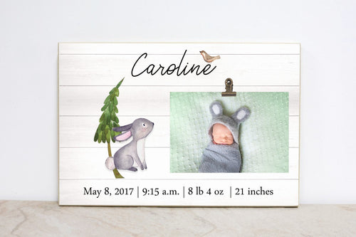 Baby Birth Stats Sign, Woodland Nursery Decor, Personalized Photo Frame, Woodland Wall Art, Forest Nursery Decor, Baby Picture Frame,  W06