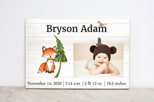 Load image into Gallery viewer, Personalized Photo Frame, Woodland Wall Art, Forest Nursery Decor, Baby Birth Stats Sign, Woodland Nursery Decor, Baby Picture Frame,  W06
