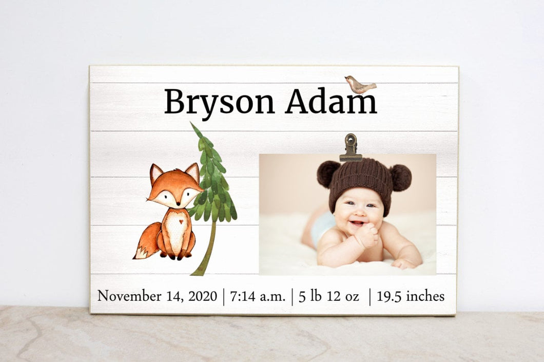 Personalized Photo Frame, for Baby, Woodland Wall Art, Baby Shower Gift, Forest Nursery Decor, Picture Frame, Baby Birth Stats Sign,  W06