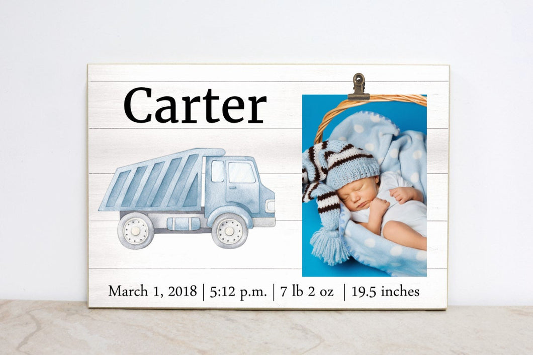 Personalized Nursery Decor, Dump Truck Sign, Personalized Baby Stats, Picture Frame, Boys Room Decor, Kids Art, Baby Shower Gift for Boy