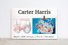 Load image into Gallery viewer, Personalized Nursery Decor, Dump Truck Sign, Personalized Baby Stats, Picture Frame, Boys Room Decor, Kids Art, Baby Shower Gift for Boy
