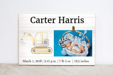 Load image into Gallery viewer, Personalized Nursery Decor, Dump Truck Sign, Personalized Baby Stats, Picture Frame, Boys Room Decor, Kids Art, Baby Shower Gift for Boy

