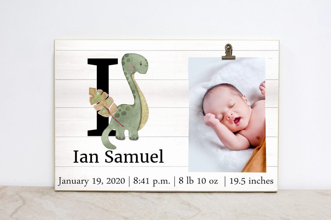 Monogram Dinosaur Wall Art, Nursery Decor Dinosaur Sign, Baby Birth Stats Picture Frame, Kids Room Dinosaur Sign, New Baby Shower Gift